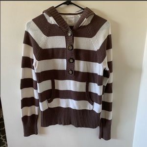 Aeropostale Brown/White Striped Hooded Sweater